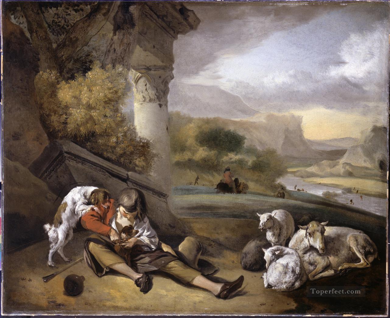 Weenix Jan Paysage avec Shepherd Boy Peintures à l'huile